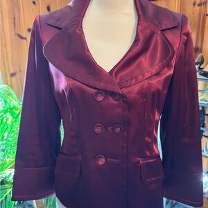 Wine Double-Breasted Skirt Suit with Notched Lapel